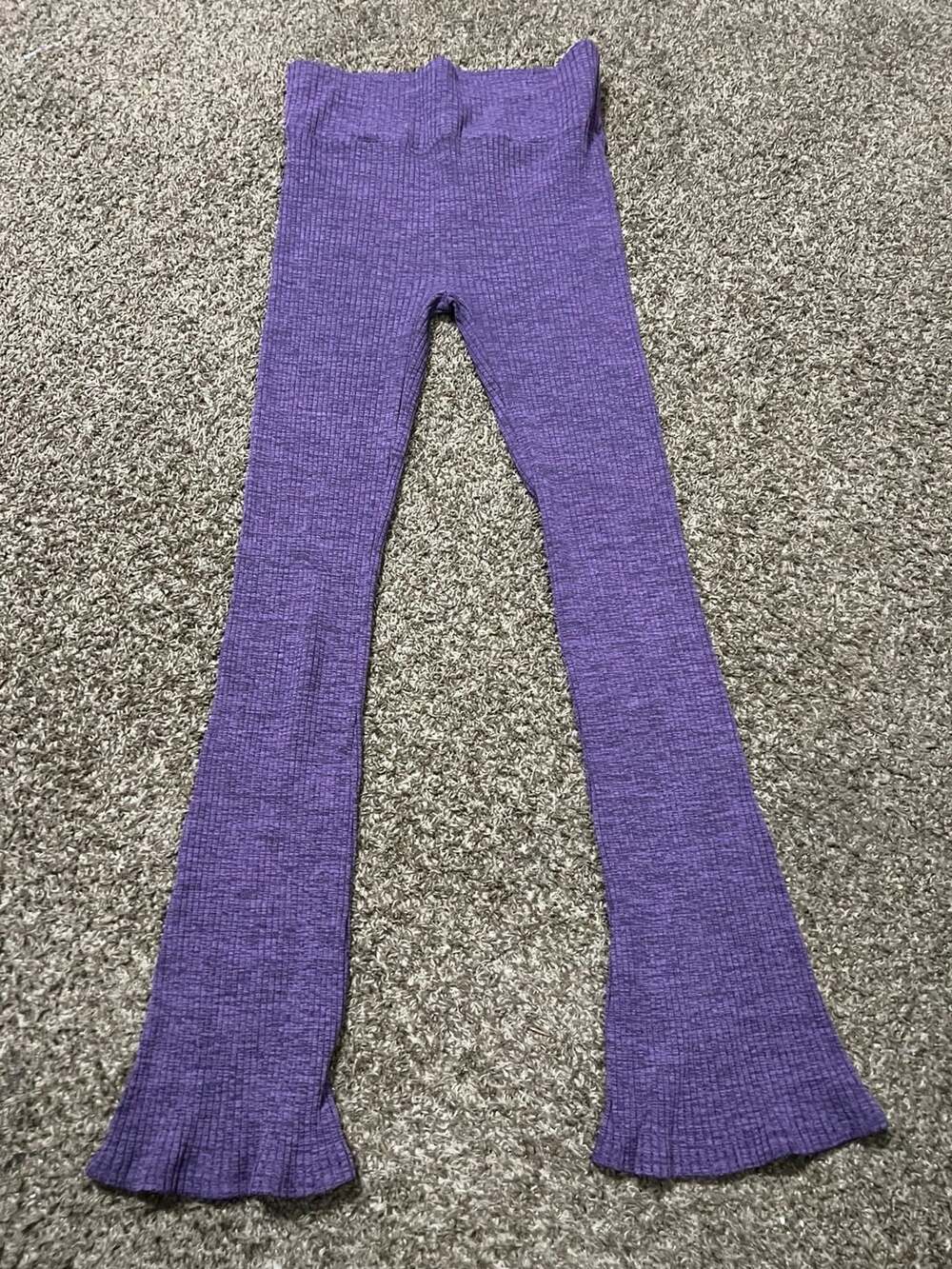 Purple Rib Knit Flare Lounge Pants by wavy